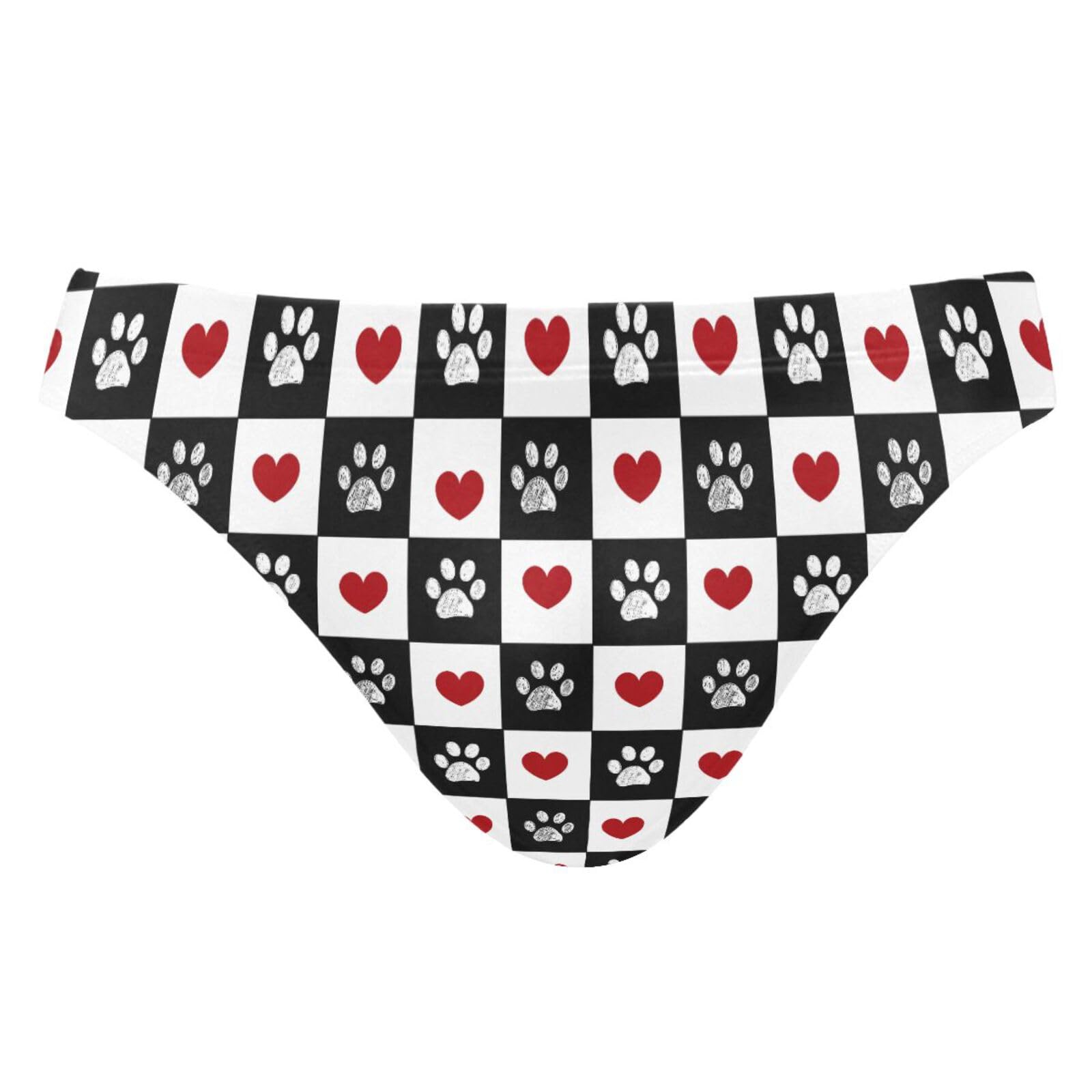 JHKKU Men's Sexy Swim Briefs Plaid Paw Prints and Hearts Swimsuit Beach Swimwear Bikini Sport with Drawstring M