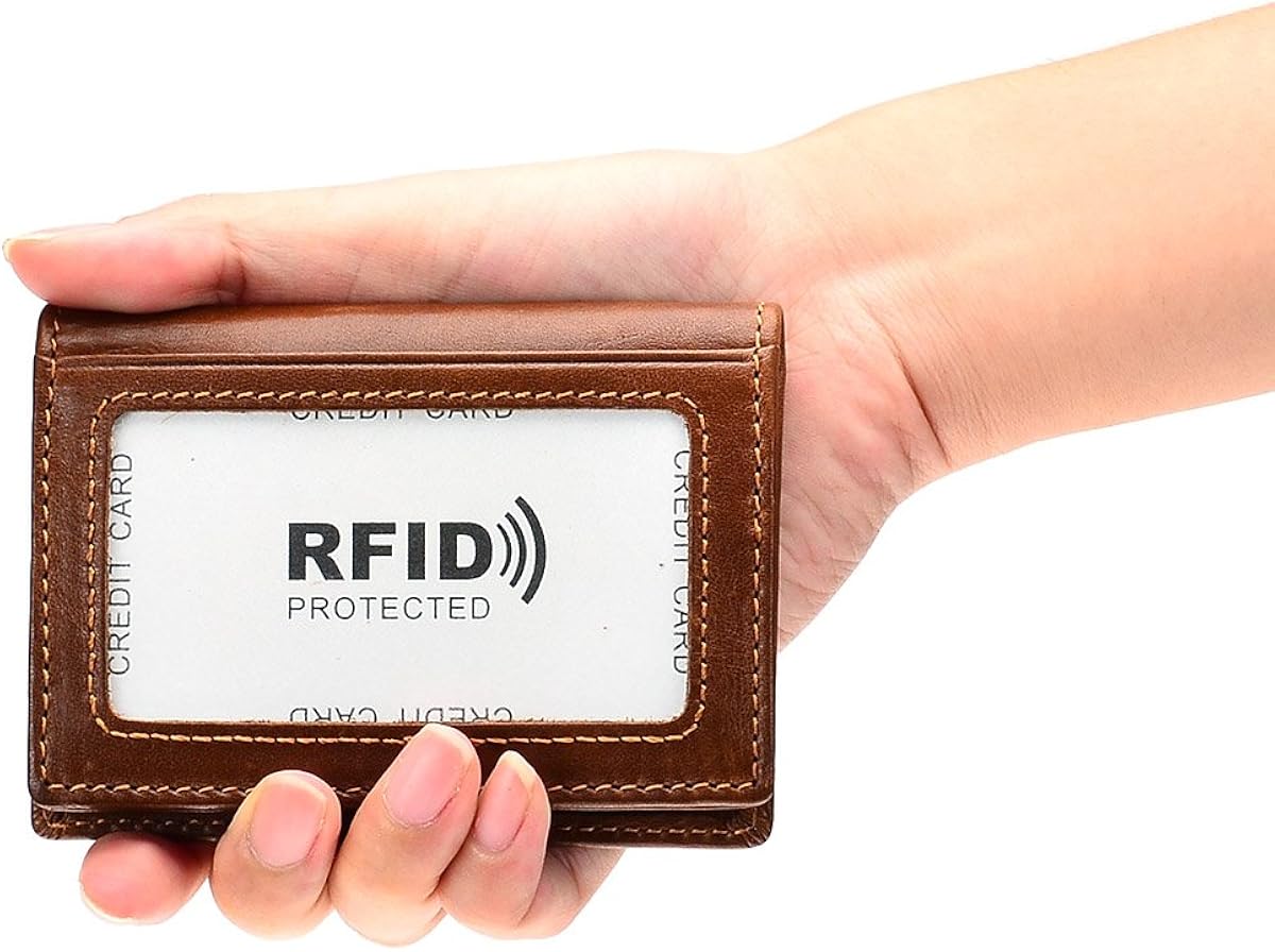 Vista 6 de HAWEE - Cartera de bolsillo frontal para hombre cuero auténtico RFID