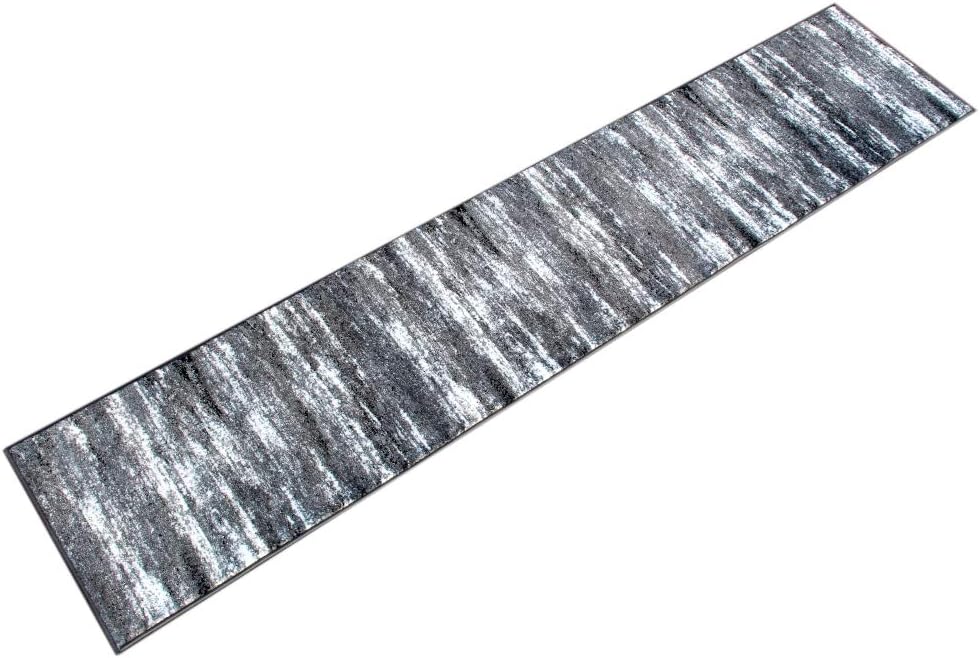 Masada Rugs, Stephanie Collection Area Rug Modern Contemporary Design 1102 Grey White Black (2 Feet 4 Inch X 11 Feet) Long Runner