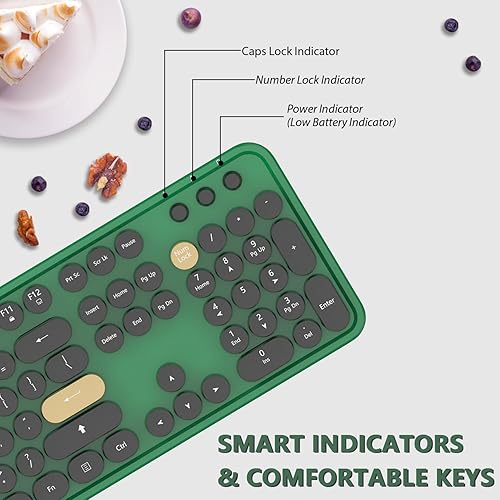 Miniatura 3 de KOOTOP - Teclado inalámbrico, lindo y colorido de 104 teclas para máquina de escribir retro, redondo, teclado para PC, laptop, escritorio, ventanas,