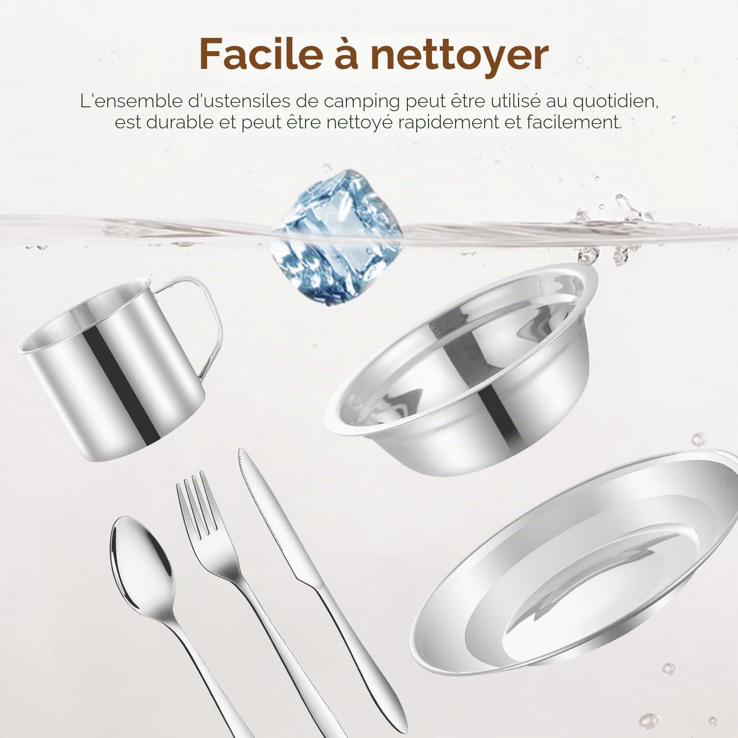 Tissting 24 Pièces Lot de Ustensiles de Cuisine de Camping pour 4 Personnes, Kit Cuisine de Camping, Vaisselle de Camping en Acier Inoxydable avec Assiettes, Tasses, Cuillères, Fourchettes Couteaux