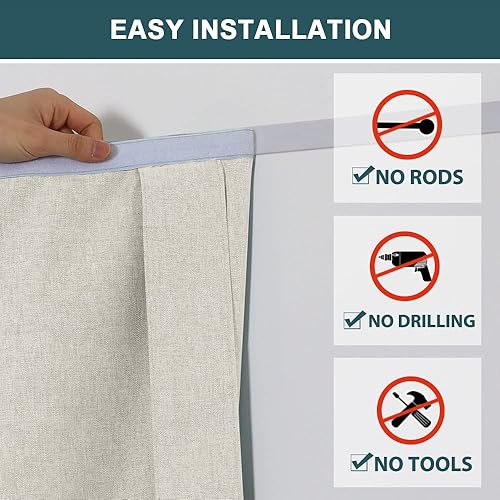 Miniatura 2 de FantasDecor Cortinas de puerta francesa con textura de lino, cortina de privacidad para ventana de cocina, cortinas de oscurecimiento de habitación,