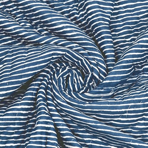 Image of BLOCKS OF INDIA Hand Block Printed Cotton King Size Quilt /Rajai | Blue Anar JAAL