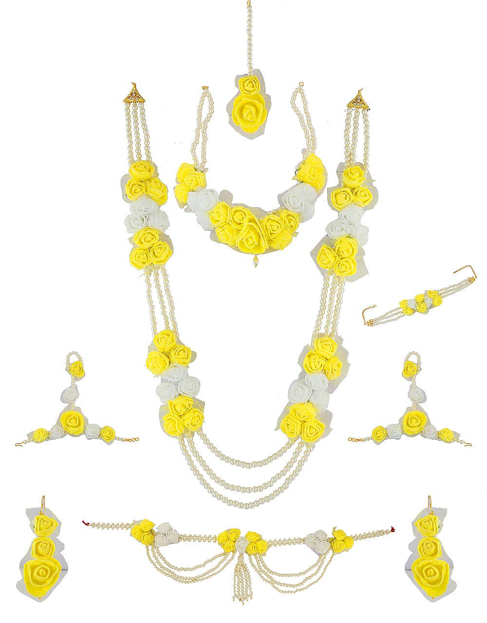 Anuradha Art Jewellery Artificial Flower Necklace Set For Women | Mehandi | Haladi Bridal Jewellery Combo Set | Wedding Flower Necklace Set For Stylish Women