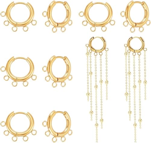 UNICRAFTALE 5 pares de aretes de aro de acero inoxidable 304 dorados de calibre 10 con 5 bucles horizontales, accesorios de aretes de borla de
