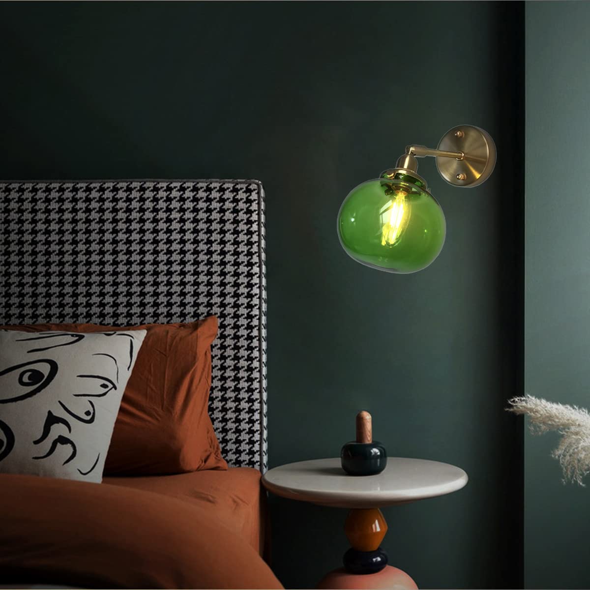 WXKAGF E27 Lampada da Parete per Interni Vintage Lampada da Parete in Vetro Verde Lampada da Parete in Ottone retrò con Paralume sferico Lampadario da Ristorante Illuminazione da Parete Regolabile