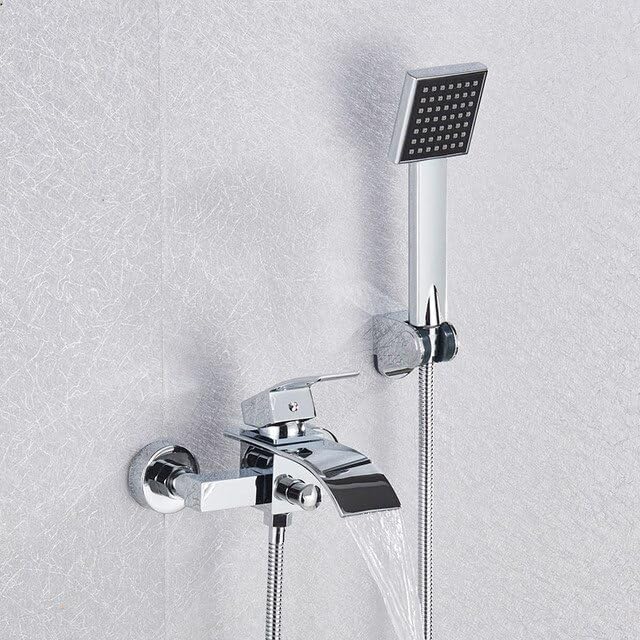 Robinet de baignoire cascade chrome avec mitigeur de douche mural double contrôle