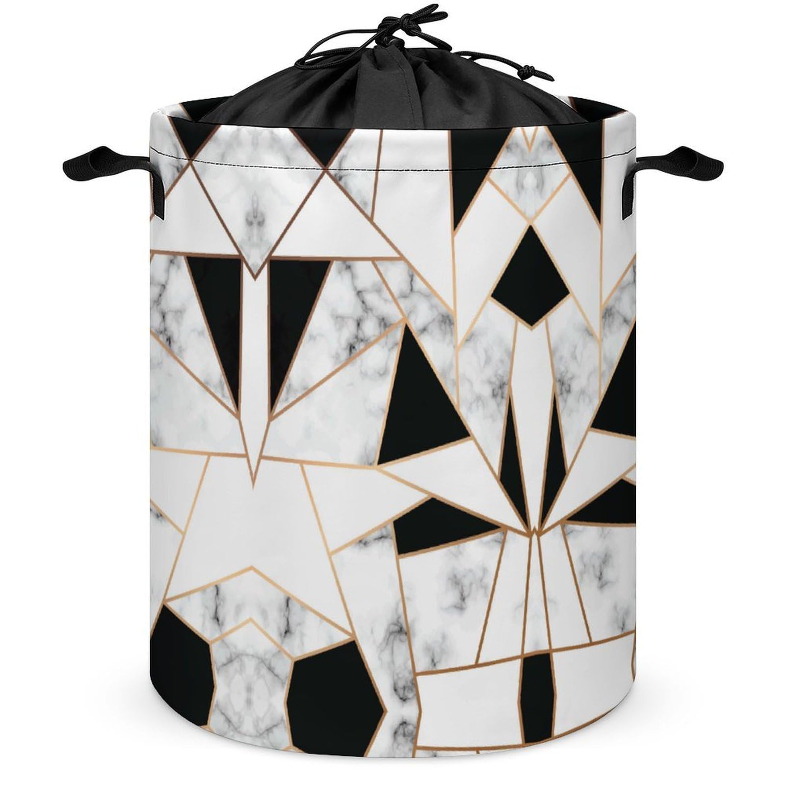 Wlntrophic Drawstring Laundry Hamper, Black Marble Texture Laundry Basket, Washing Basket with Handle