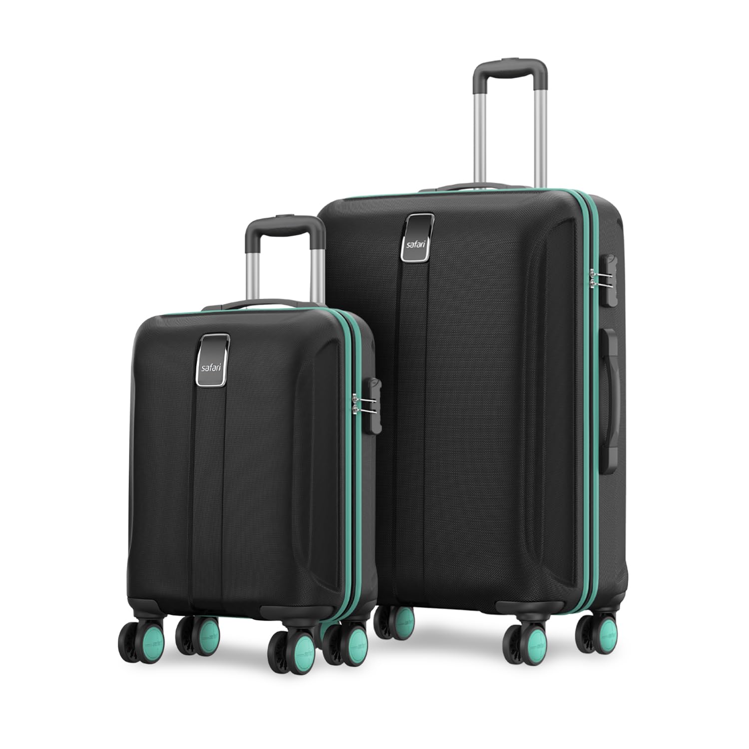 Safari Thorium Neo 8 Wheels 55 and 66 Cm Small and Medium Trolley Bags Hard Case Polycarbonate 360 Degree Wheeling System Luggage, Trolley Bags for Travel Set of 2, Suitcase for Travel, Black (B097JM787F) Amazon Price History, Amazon Price Tracker