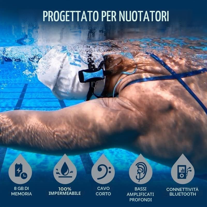H2O Audio Auricolari Nuoto, Cuffie Nuoto Musica, Cuffie Subacquee, Mp3, Blu