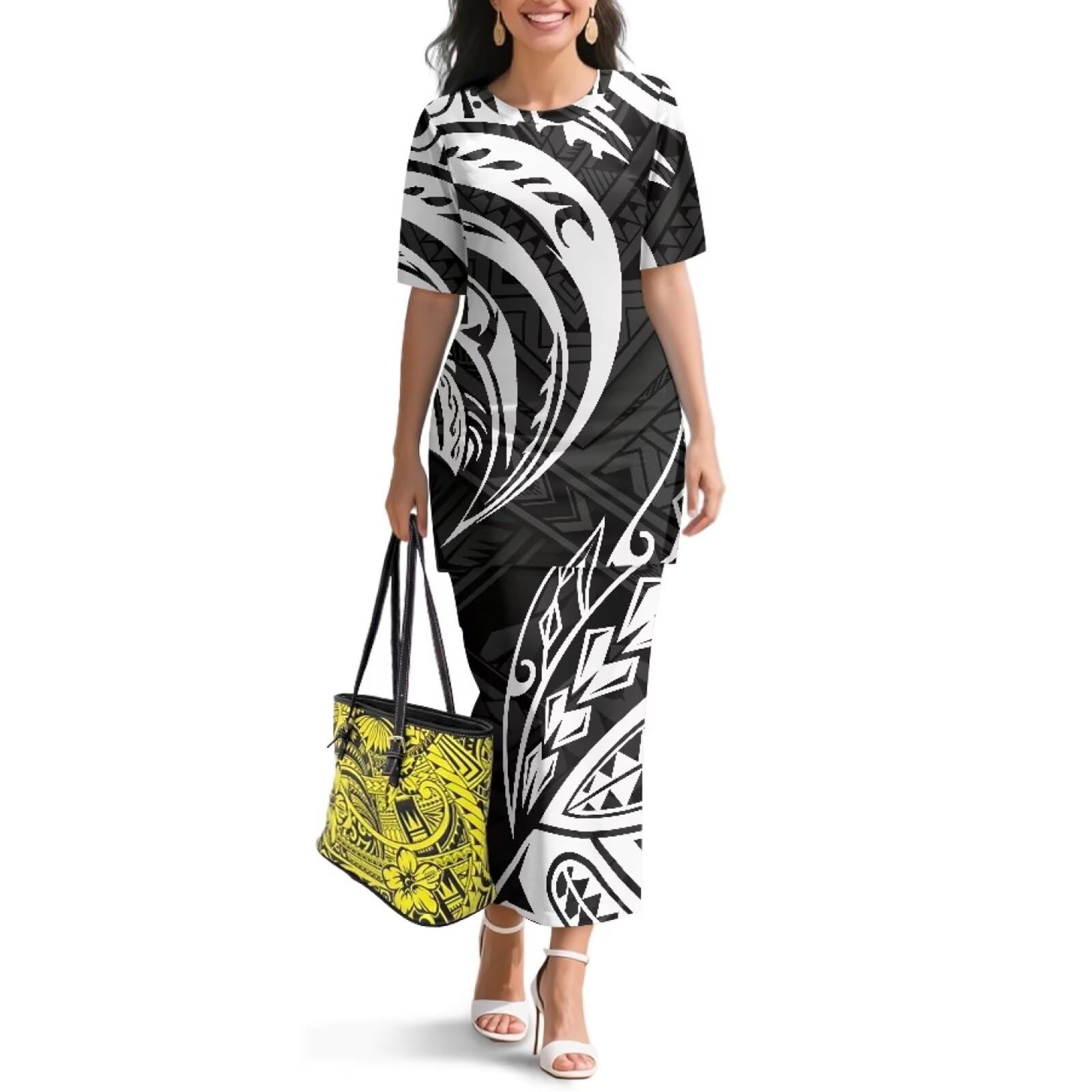 Samoa Puletasi Dress for Women Polynesian Top and Maxi Skirt Sets