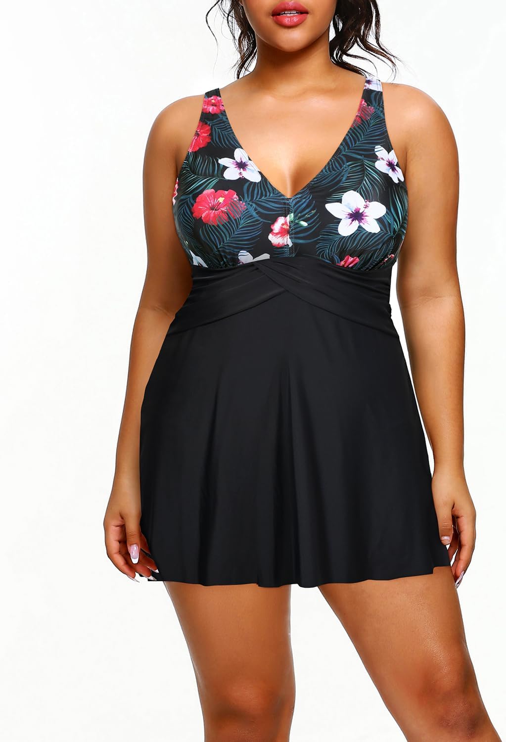 Holipick Plus Size Swim Dress Women - One Piece Swimsuit with Skirt V Neck Tummy Control Bathing Suit - Image 5