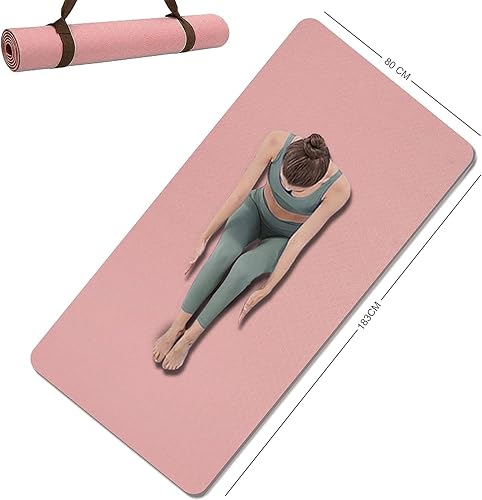 Tapete de yoga de doble cara antideslizante, 2.835 x 1.260 x 0.276 in, extra ancha y gruesa con correa, esterillas de yoga profesionales de TPE para