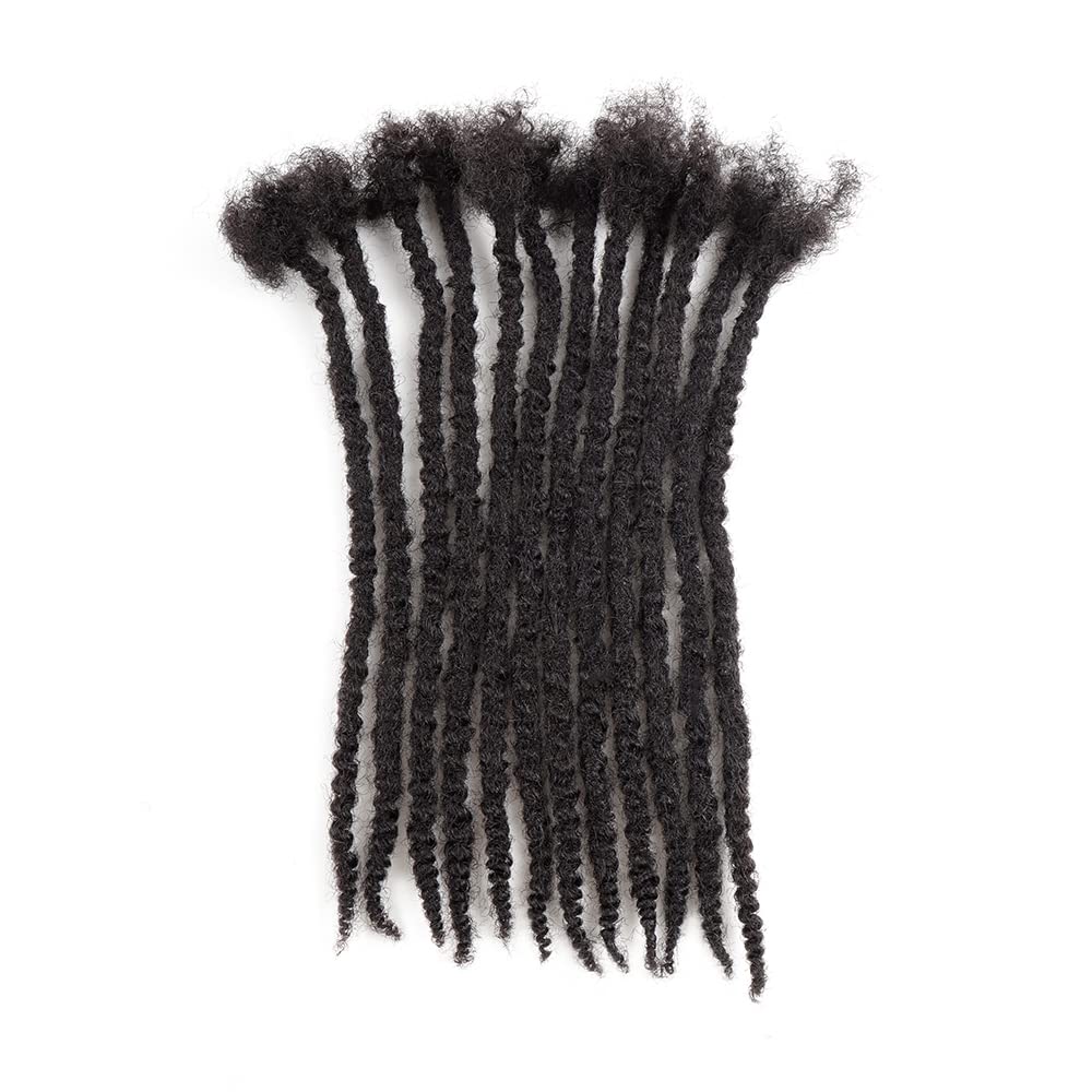 Textured Loc Extensions Human Hair with Curly Ends, Full Handmade Human Hair Dreadlock Extensions for Women/Men, Can Be Curled and Bleached (#Nature Black, 10 Inch 0.4cm 10 Strands)