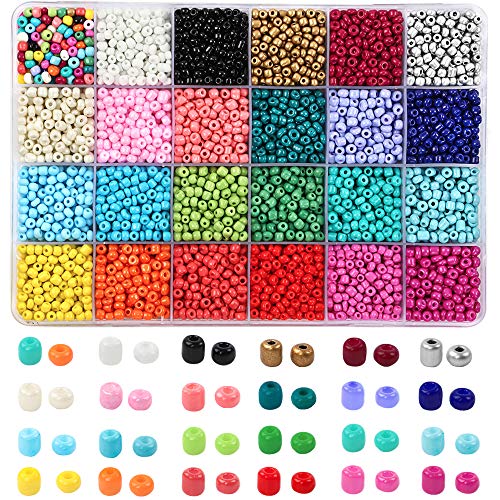 OUTUXED 7200pcs Seed Beads for Friendship Bracelet Kit, 4mm Glass Bracelet Beads Kit and 300pcs Letter Beads for Jewelry Making, Necklaces, Craft Gifts