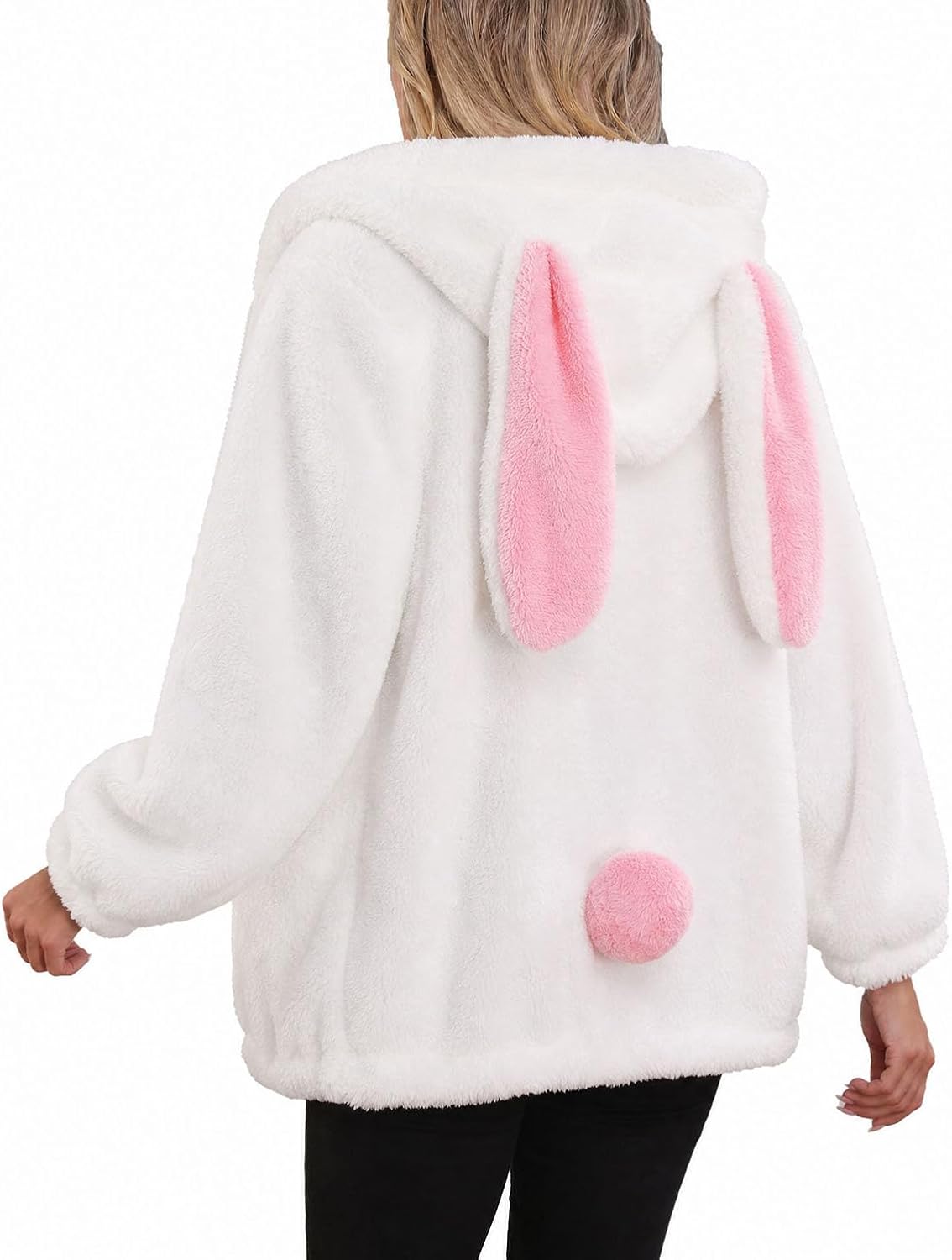 acdiac Fluffy Kawaii Bunny/Bear Hoodie Ears&Tail Animal Top Cute Rabbit Zip Jacket Winter Women Girl Sweet Sweater Coat