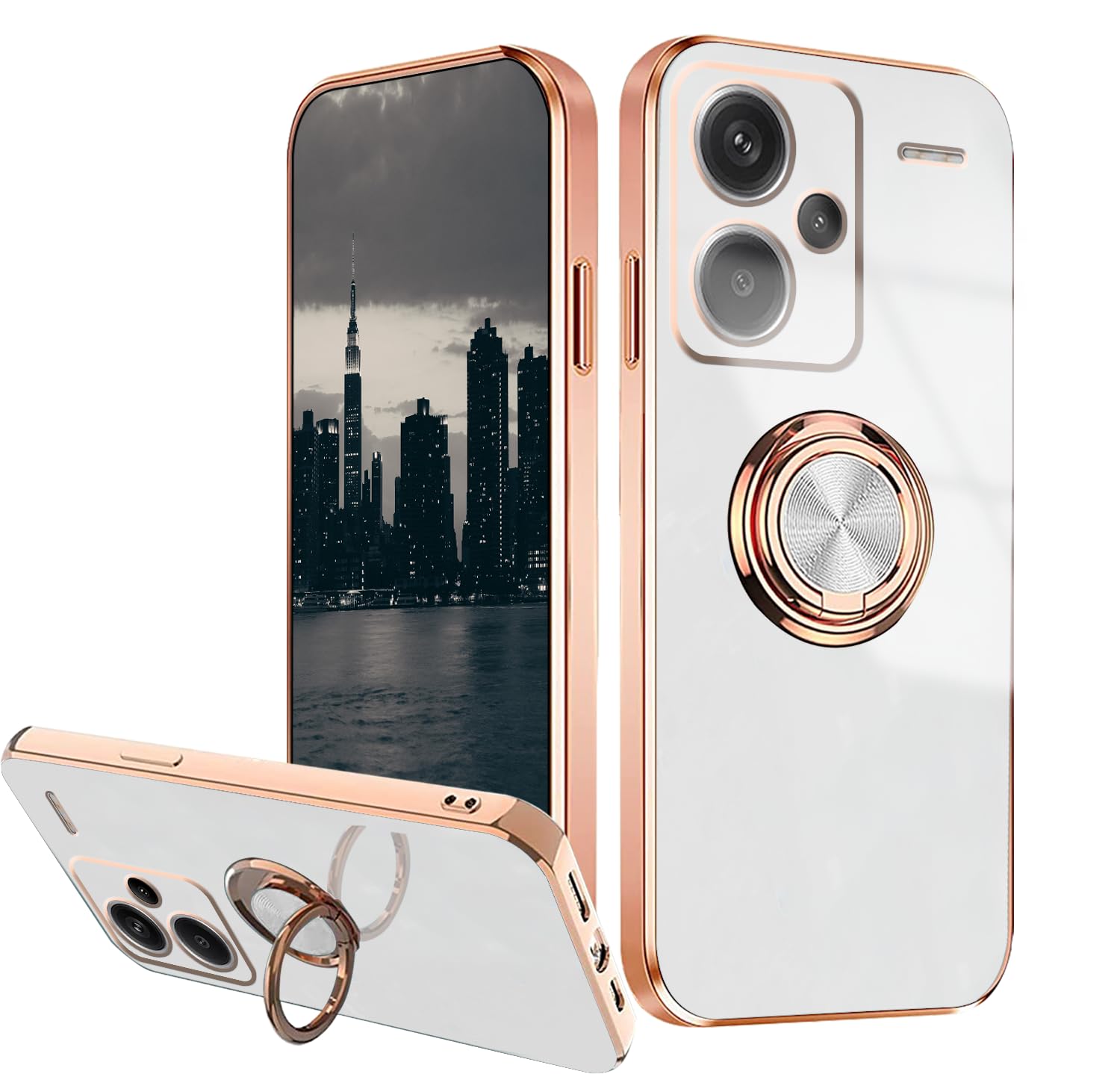 Custodia Magnetica Per Redmi Note 13 Pro Plus 5G Con Anello Supporto - Silicone TPU Morbido Bianco