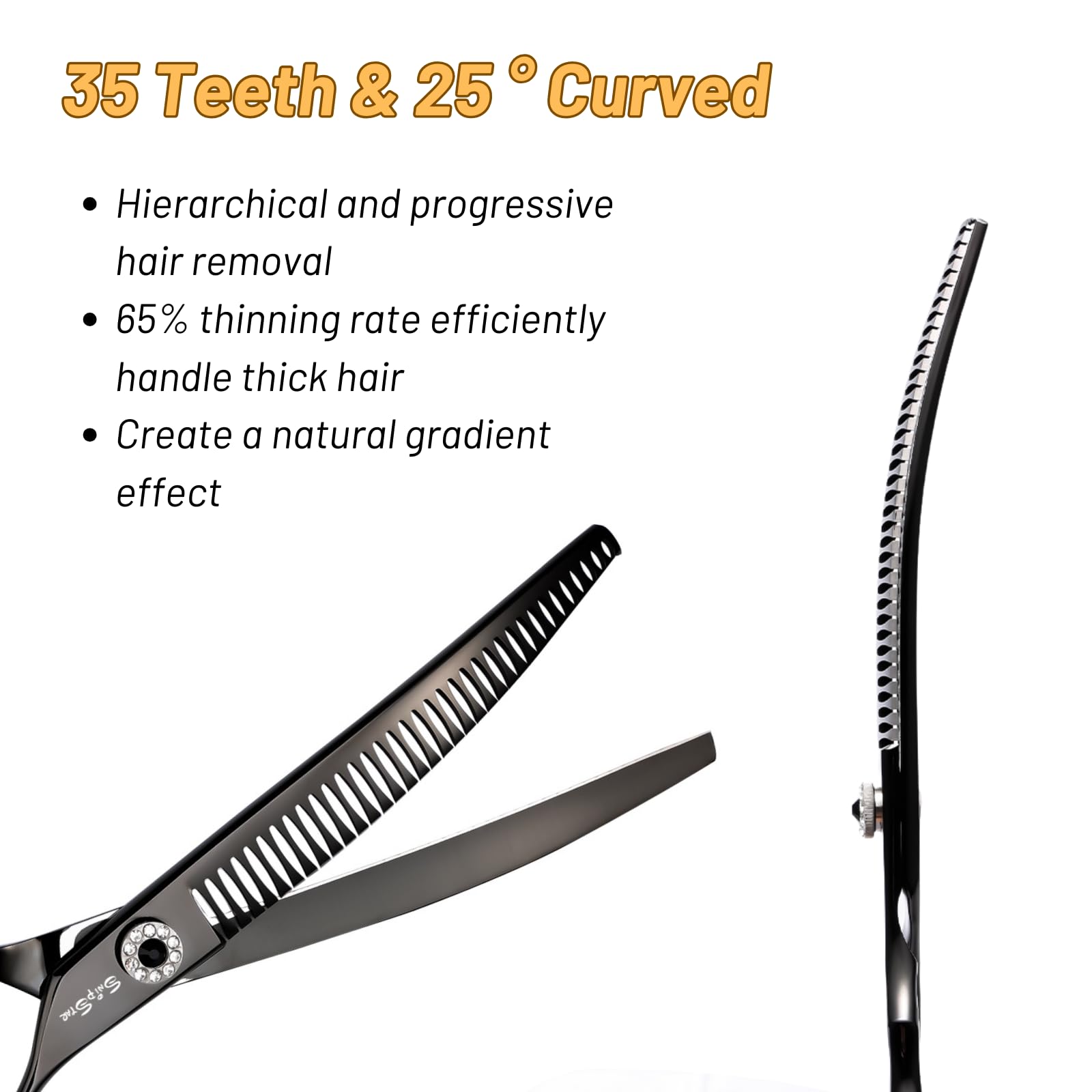 7.5 Zoll Professionelle Haustier gebogene Chunker Schere 25 Grad Biege Schwarz High-End Groomers Schere 35 Zähne, Verdünnungsrate 65%