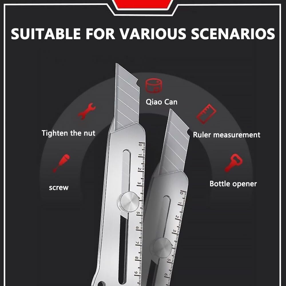 Cuters Profesionales Retractil de Seguridad 2 Piezas, 2024 Cúter Profesional de Acero Inoxidable 6 en 1 con 10 Cuchillas (18mm), Cuchillo para Alfombras Multiusos Multifuncional para Bricolaje