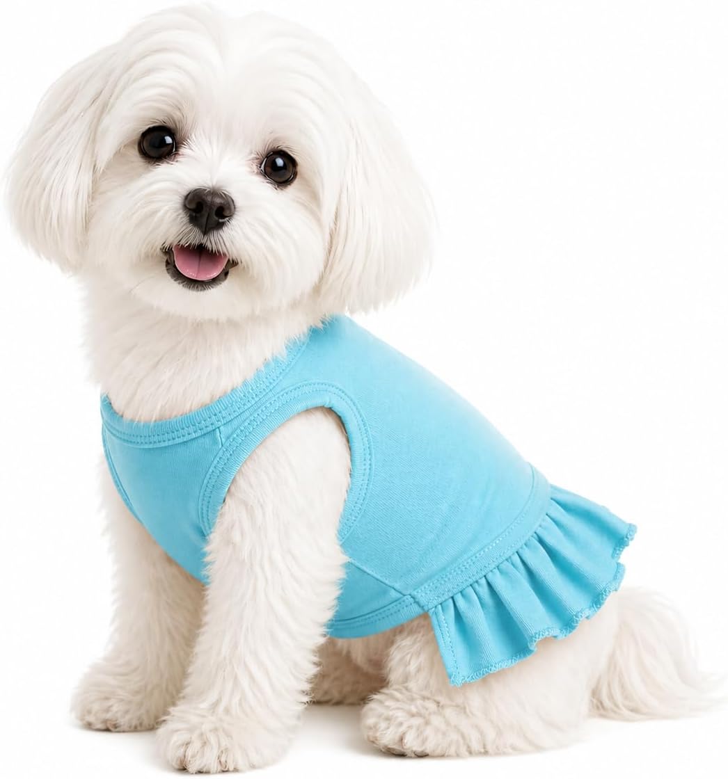 Pet Clothes Small Dog Clothing Blank Color Sport Dress T-Shirts Tee Dresses Tanks Top for Small Size Female Dogs Summer Spring Pet Costumes 100% Cotton (M, Turquoise)