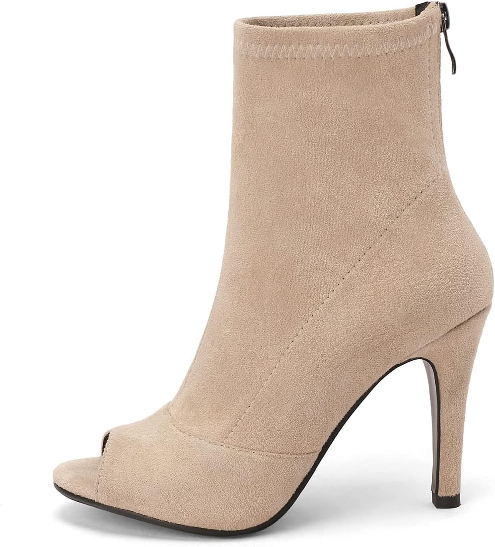 SHEMEE Women's Summer Peep Toe Stiletto High Heels Ankle Boots Faux Suede Open Toe Sandals Booties Shoes with Back Zipper - Image 2