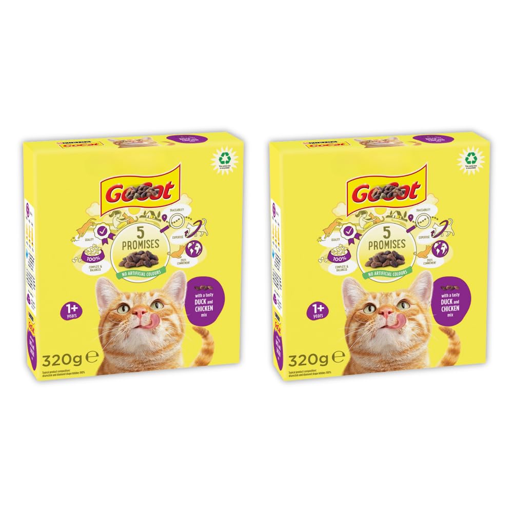 Bundle of 2 | Adult Cat Dry Food | Duck & Chicken Mix | 320g Each Pack | Complete & Balanced Nutrition | No Artificial Colours | For Cats 1+ Years