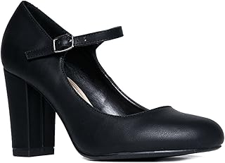 J. Adams Skippy Heels for Women - Round Toe Chunky High Heel Mary Jane Pumps