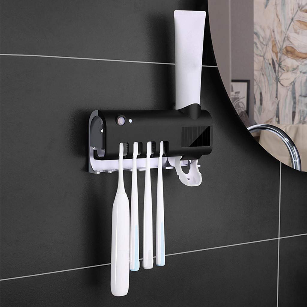 Soporte desinfectante para cepillos de dientes con dispensador automático de pasta de dientes, inducción corporal, capacidad de 5 cepillos de dientes, montaje sin calcomanías,