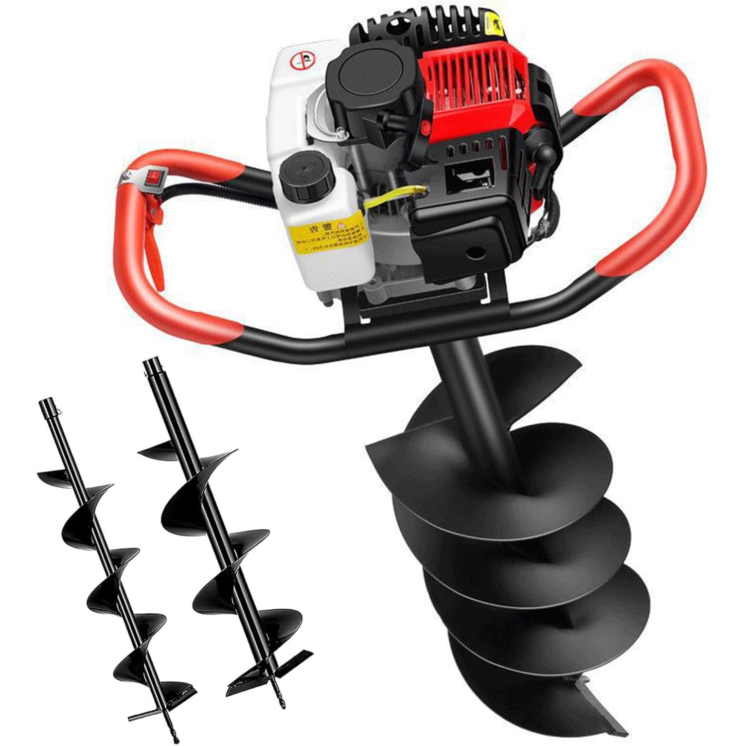 Ahoyadora Gasolina 199cc 5CV con Motor de 4 Tiempos,Barrena Tierra de Jardín Profesional con 3 Puntas barrena de Tierra de Gasolina,Poste de Cerca,barrenador de Orificio de Tierra 20/25/30cm