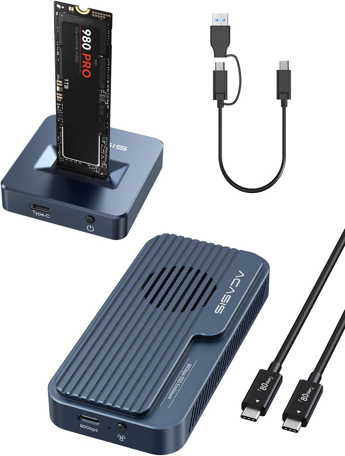 ACASIS 80Gbps M.2 NVMe SSD Enclosure & 10Gbps NVME SSD Reader Adapter, Aluminium Alloy Housing Fast Heat Dissipation, NVME to USB Docking Station