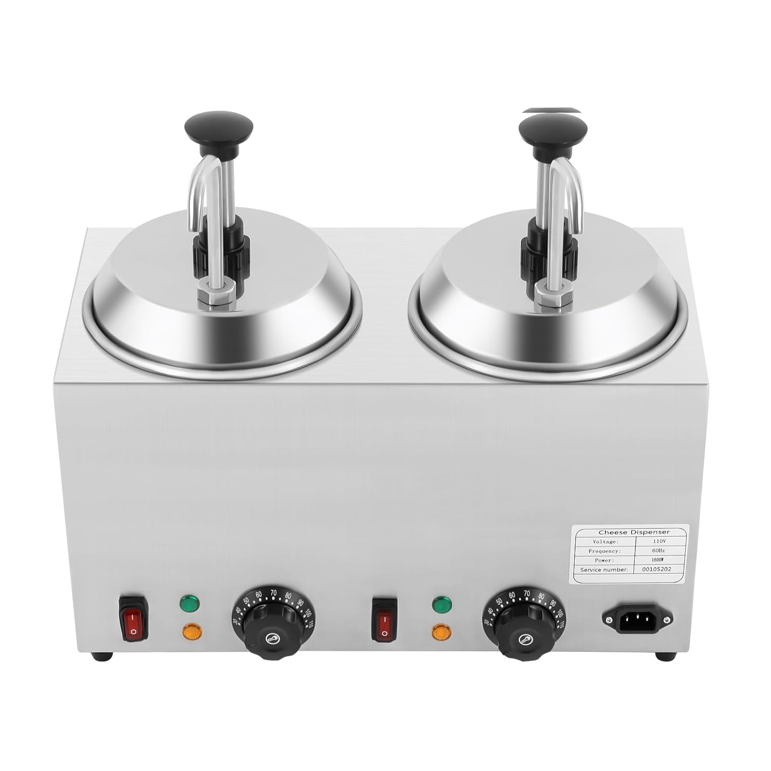 Nacho Cheese Dispenser Warmer, 1600W 4.2QT Double Head Sauce Warmer, Hot Fudge Warmer Dispenser with 32°-230°F Adjustable Temp, Commercial Electric Sauce Warmer for Cheese Caramel