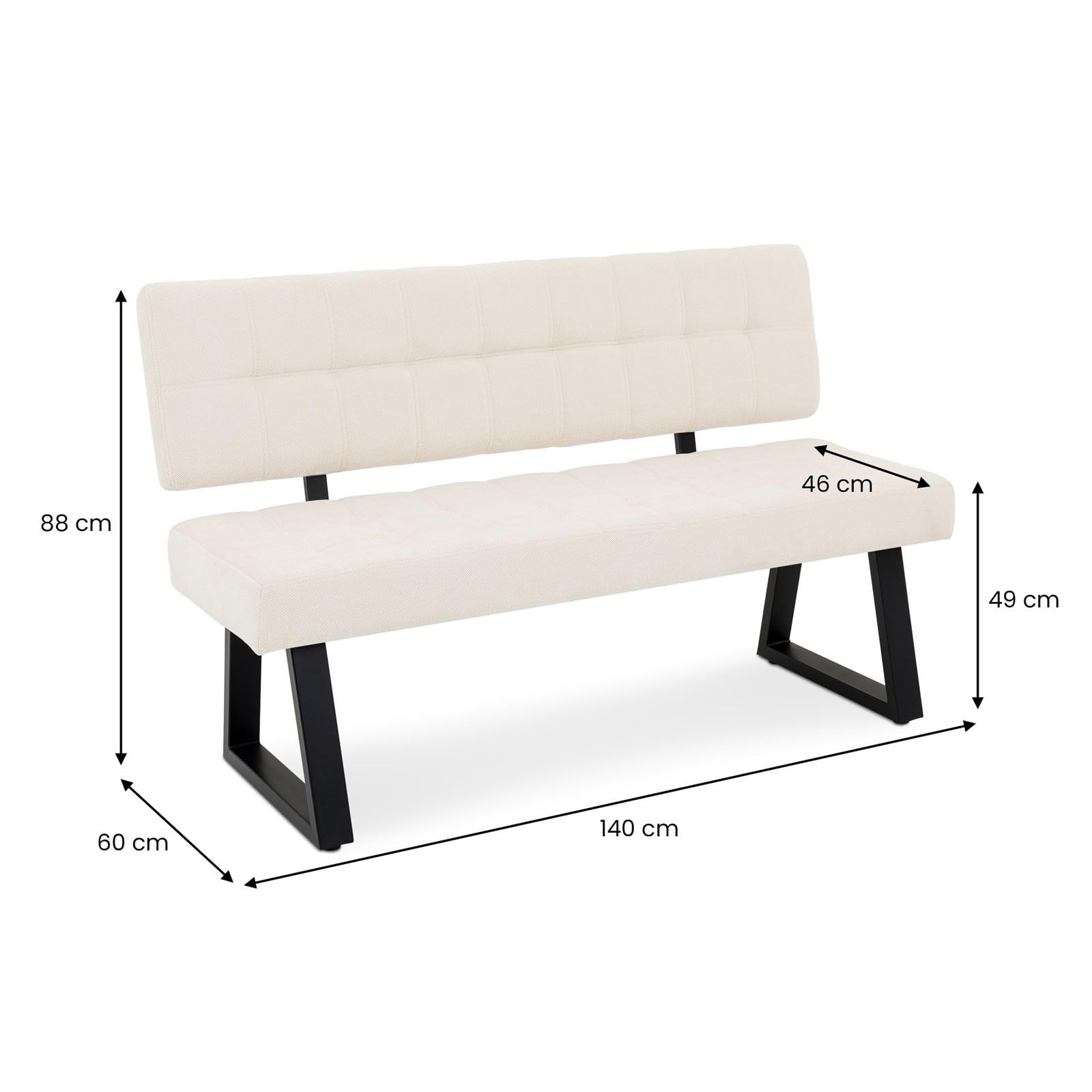 IDIMEX Esszimmerbank KLUPA, gepolstert, Cremeweiß - Moderne Sitzbank mit Rückenlehne, pflegeleichter Webstoff, stabiles Kufengestell, ideal für Küche und Wohnbereich, Platz für 3 Personen
