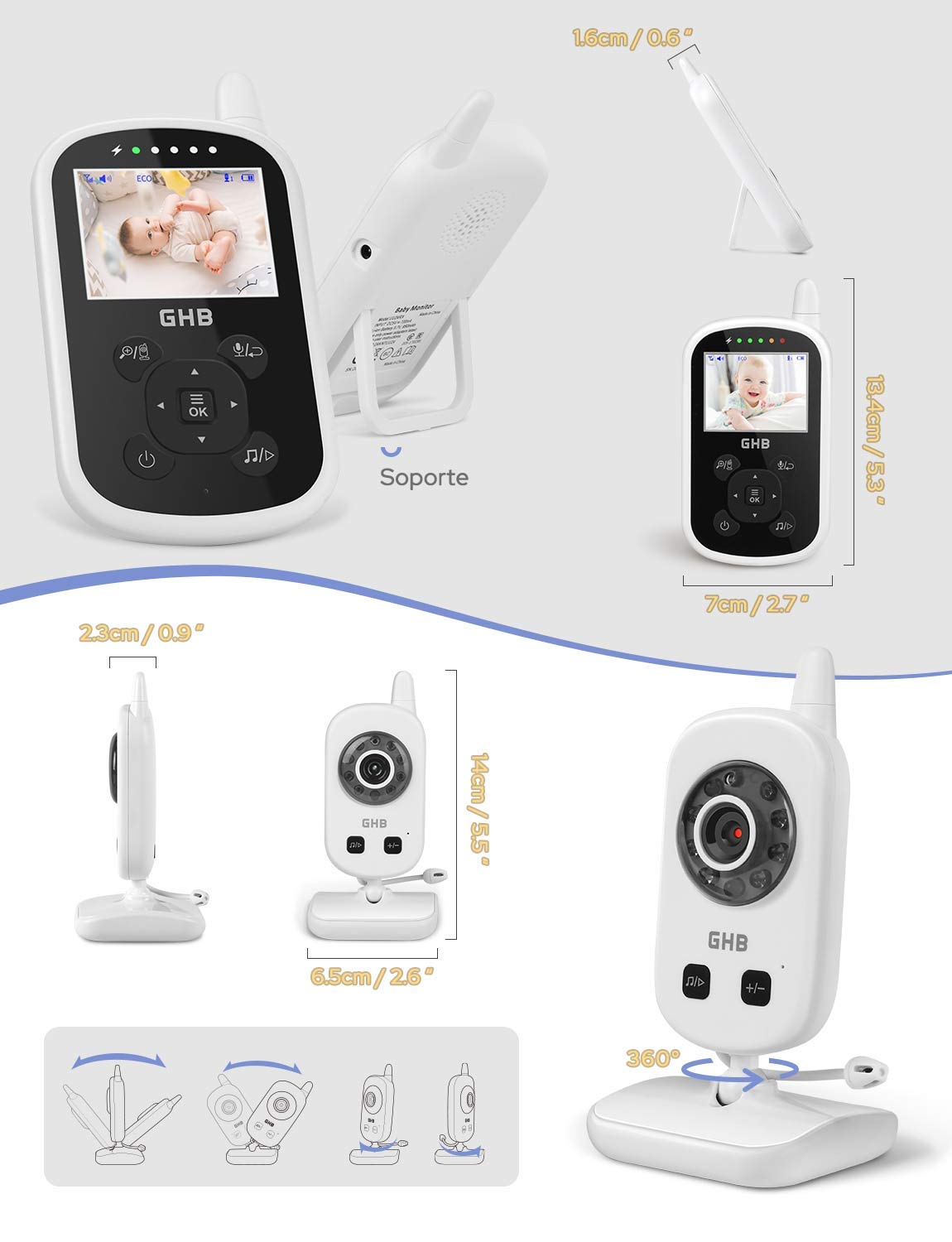 GHB Baby Monitor Babyphone mit LCD Bildschirm Schwarz Nur Audio