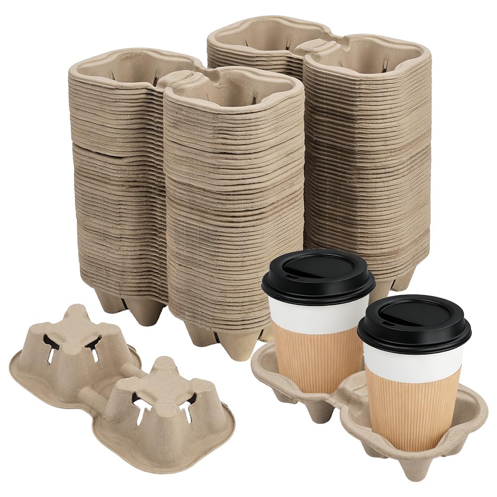 150 pièce Fibre 2 Porte Gobelets Porte Gobelets à Emporter Porte Gobelet à Emporter de 21.3x11x4.4cm pour Les Cafés Épiceries Restaurants à Emporter Magasins de Boissons