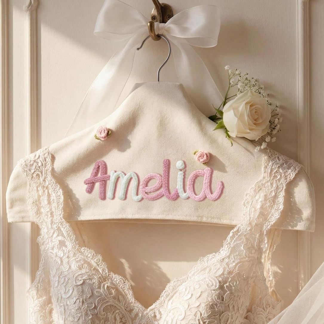 Personalized Bridesmaid Wedding Hanger Cover, Custom Chenille Name Bridal Shower Favors, Dress Hanger Padded Gift For Her