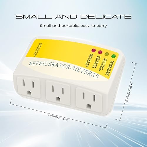 Miniatura 5 de Protector contra sobretensiones para refrigerador, electrodomésticos, 3 tomas, protector de sobretensiones de voltaje, salida de apagón, adecuado