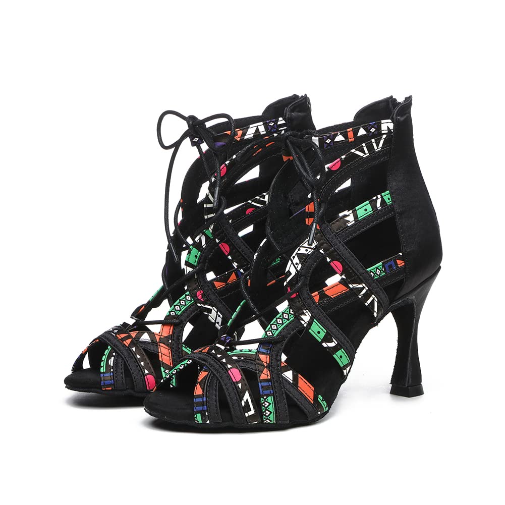 Stivali da Ballo Latino Americano Donna con Punta Aperta con Tacco Scarpe Ballo Salsa da Salon Scarpe Danza Tacchi,Modello YCL523