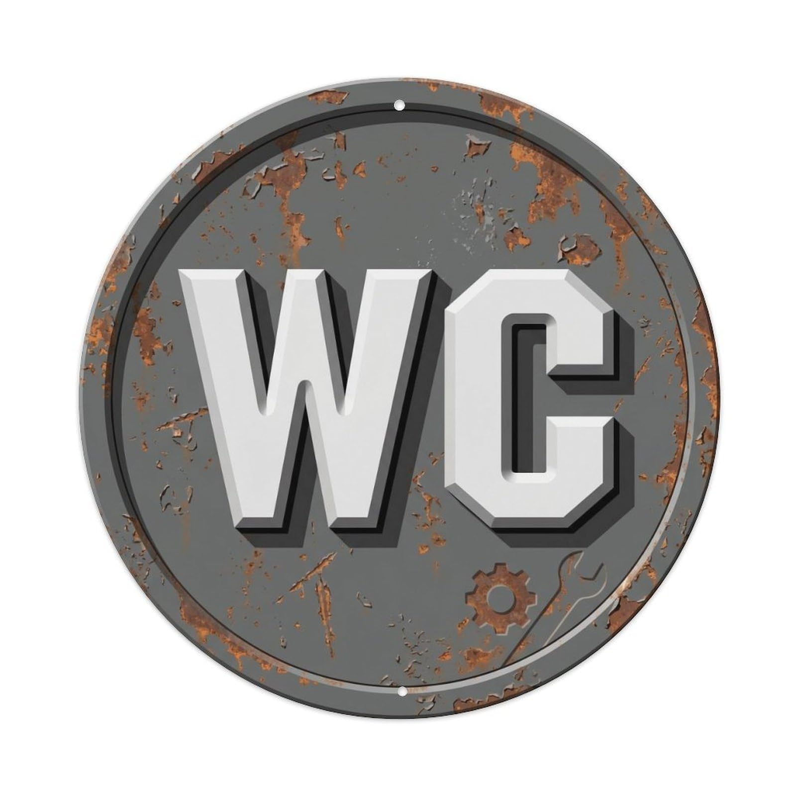 Fqcyn Style Toilet （Wc） Rusty Industrial Emblem Metal Tin Sign Plaque Wall Decor For Cafe, Club Bar, Office, Home Garden Round Metal Poster 8X8inch