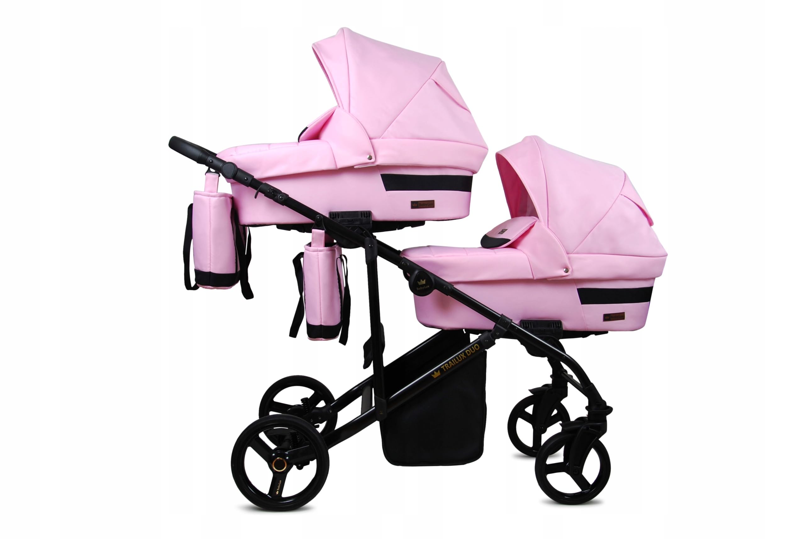 BabyLux® Carrito de Bebé para Gemelos Sistema de Viaje Set 2 en 1 - Duo - Light Pink -incl. Capazo, Silla de Paseo - Cochecito - Bolso cambiador, Cubierta para la lluvia, Mosquitera, Portavasos etc.