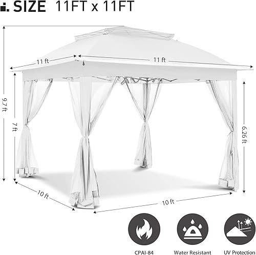 Miniatura 3 de Joyside Gazebo desplegable de 11 x 11 pies para patios, carpa con paredes laterales, carpa para exteriores con mosquitera, toldo desplegable para