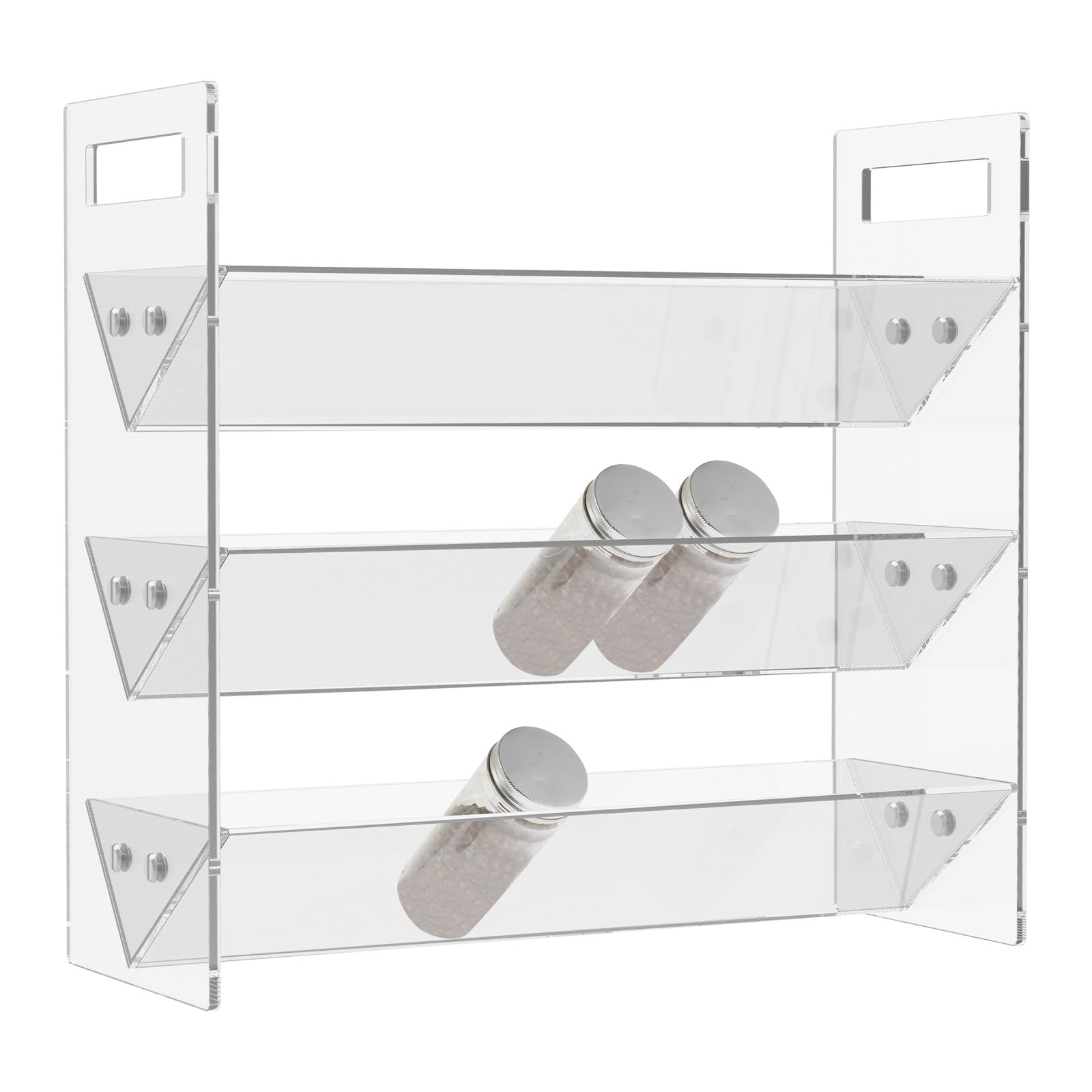NIHUIFDPY 3 Tiers Spice Rack Acrylic Spice Rack Free Standing with Handles Spice Rack Organiser without Jars Detachable 45° Angled Seasoning Rack for Countertop Cupboard Pantry