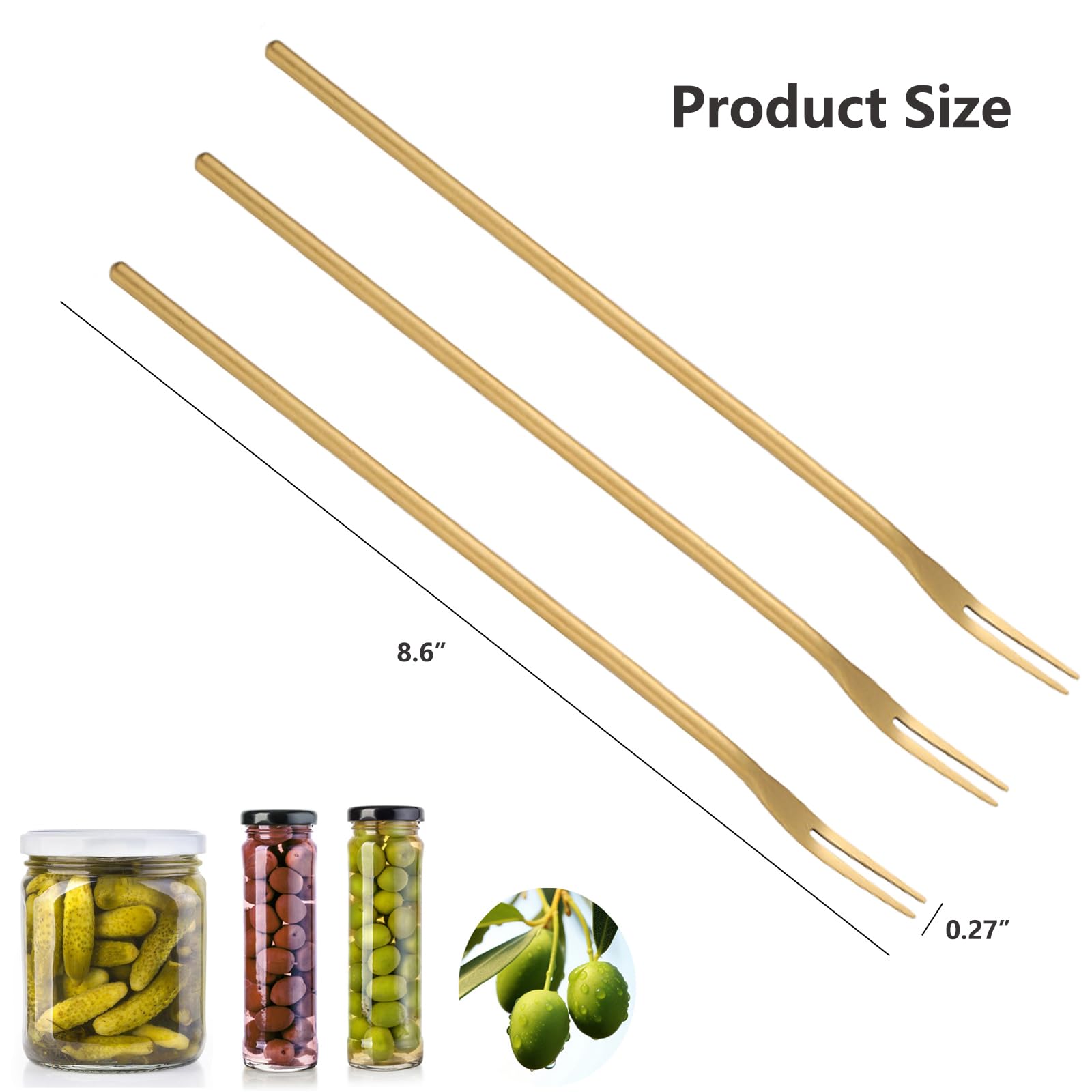 Asanta 3 PCS Pickle Fork, 8.6 Inch Pickle Forks for The Jar, Long Handle Olive Fork, Stainless Steel Cocktail Forks, Pickle Picker, Dessert Fruit Forks (Gold) — Amazon image 2