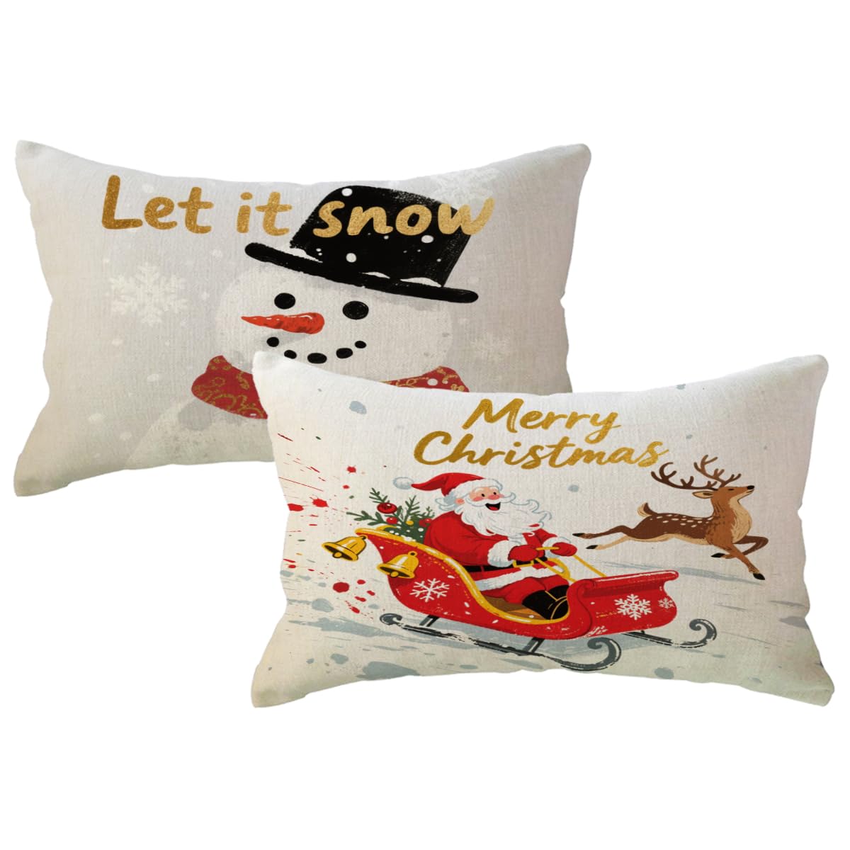 Merry Christmas Decorative Throw Pillow Covers Let It Snow Cushion Covers Santa and Snowman Farmhouse Winter Holiday Decor