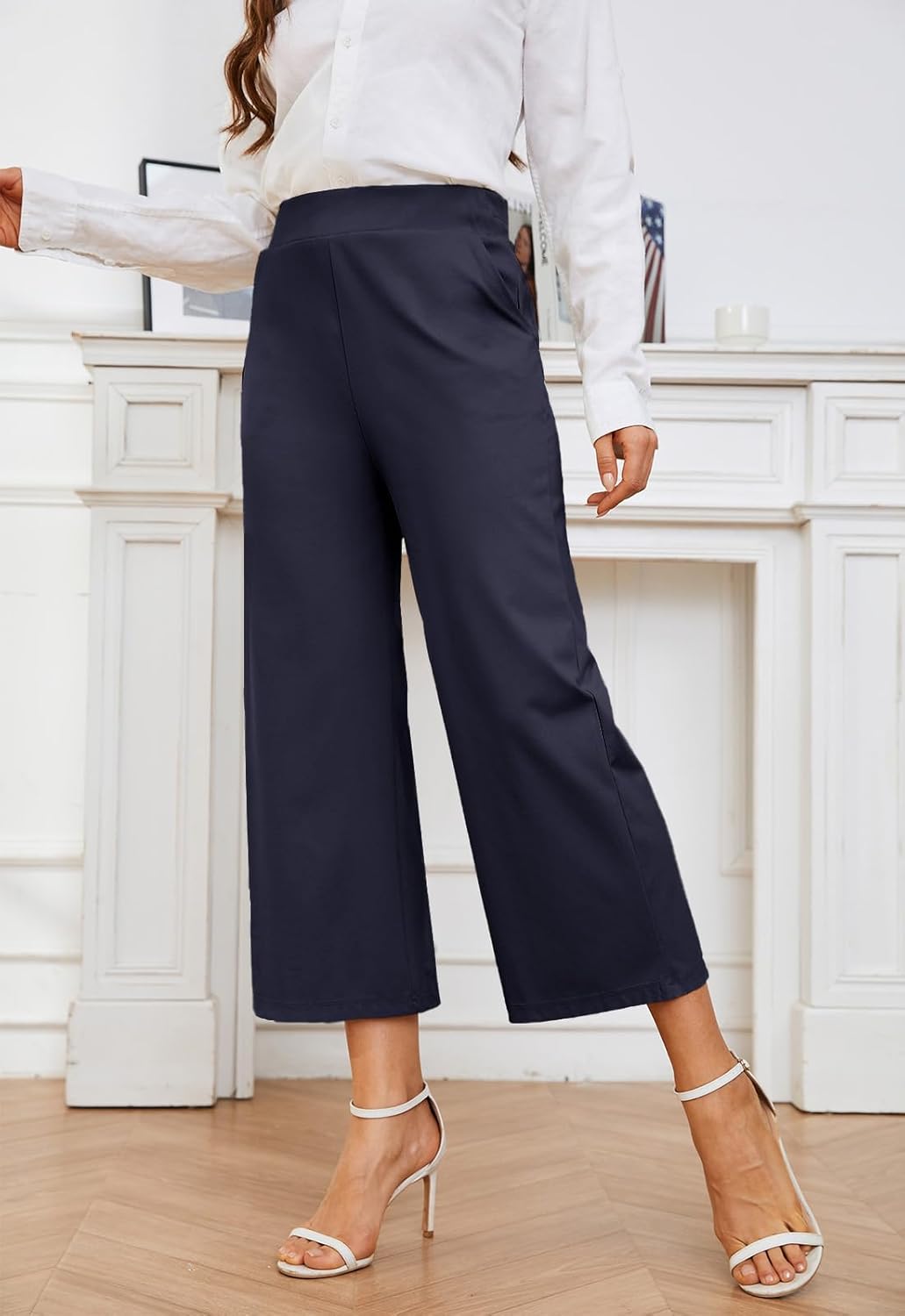 Women's Wide Leg Capri Pants Work Cropped Pants Casual Summer Capris High Waisted Crop Palazzo - Image 2