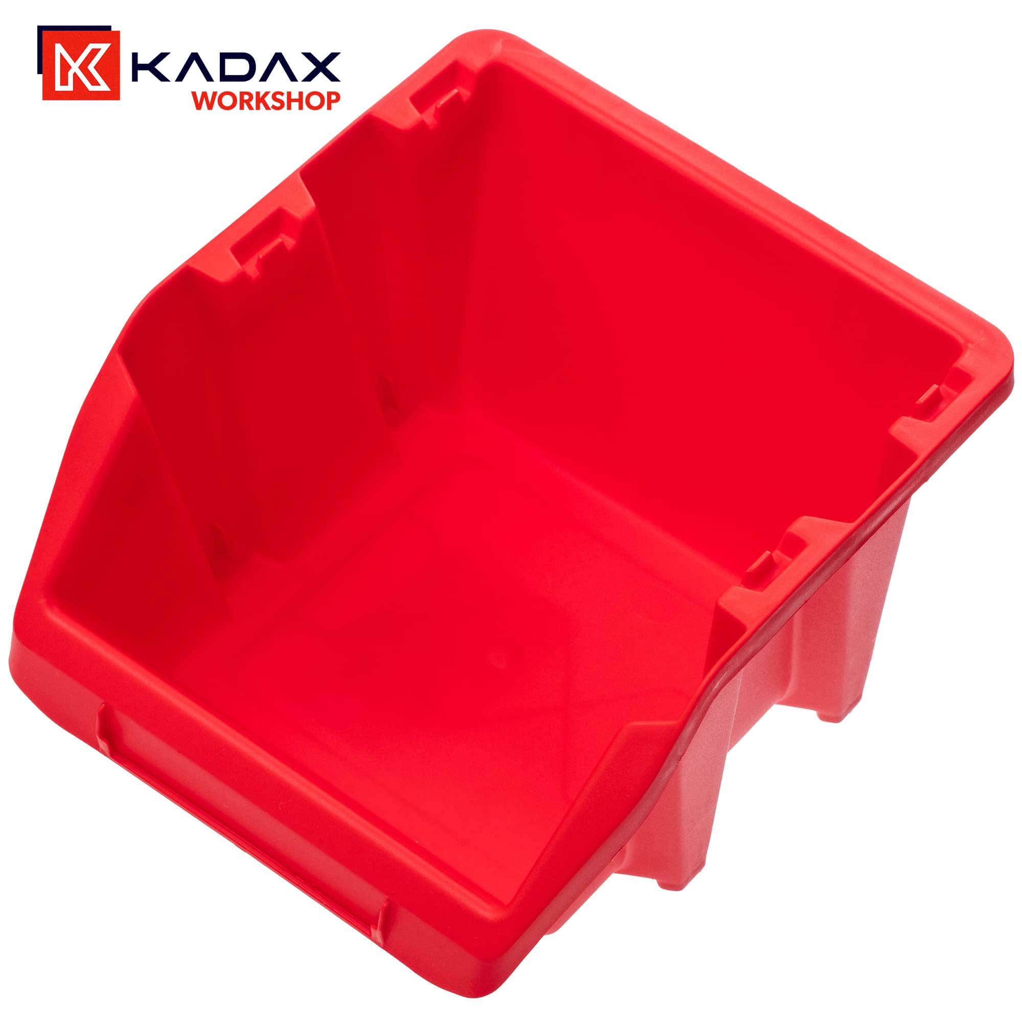 KADAX Caja apilable para taller, pequeña caja clasificadora de plástico PP, en diferentes tamaños y colores, cajas de almacenamiento para pared de herramientas (rojo, 20 unidades, 272 x 238 mm)