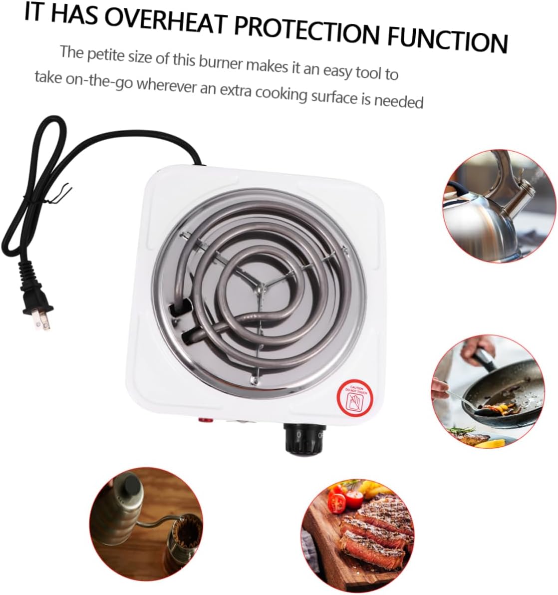 IMIKEYA 1000w Single Burner Electric Hot Plate Temperature Stove Portable Coil Cooktop for Home Office and Camping Overheat