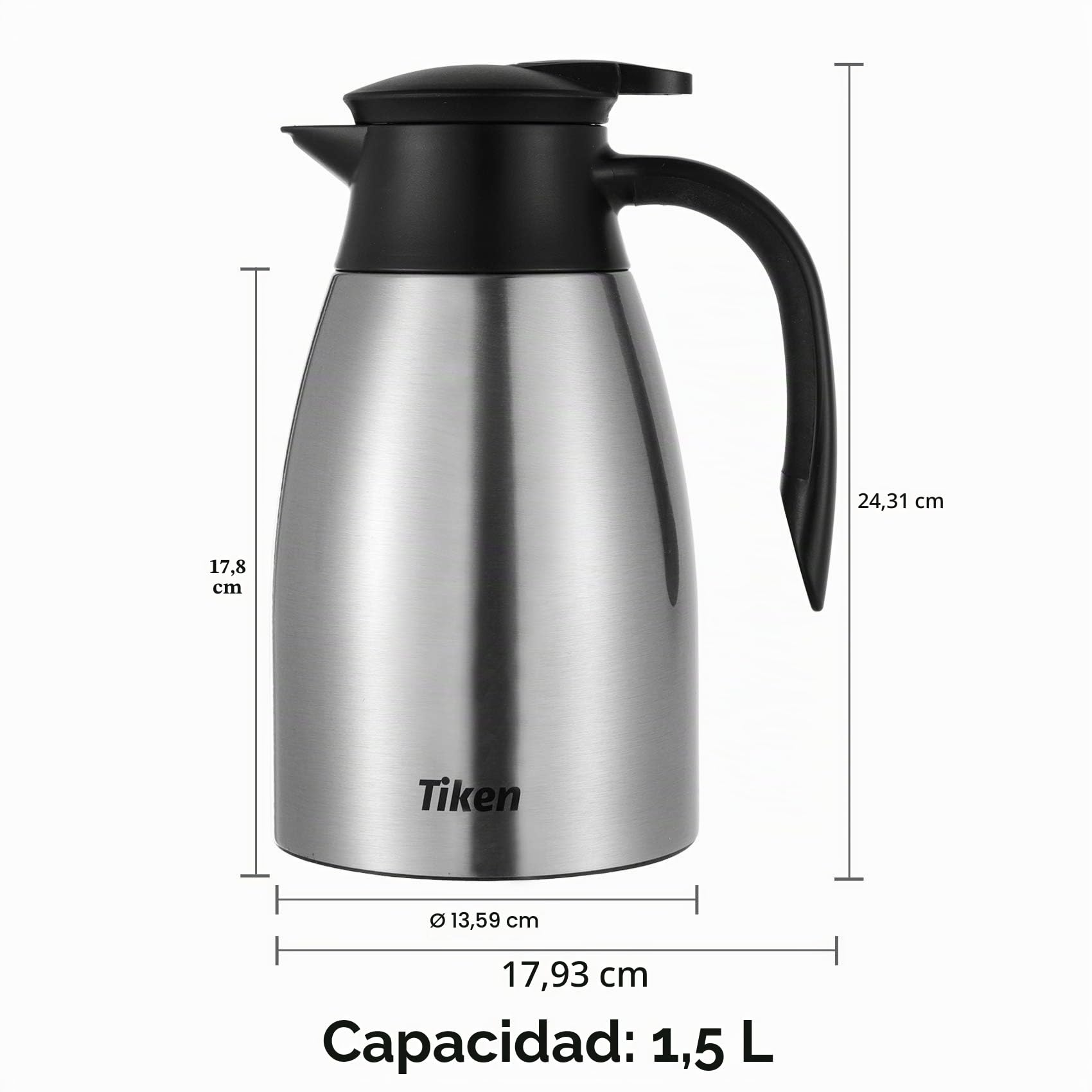 Tiken 1.5L Jarra Térmica Para Café, Acero Inoxidable Aislado Al Vacío Frasco Para Té Y Bebidas Frías Y Calientes