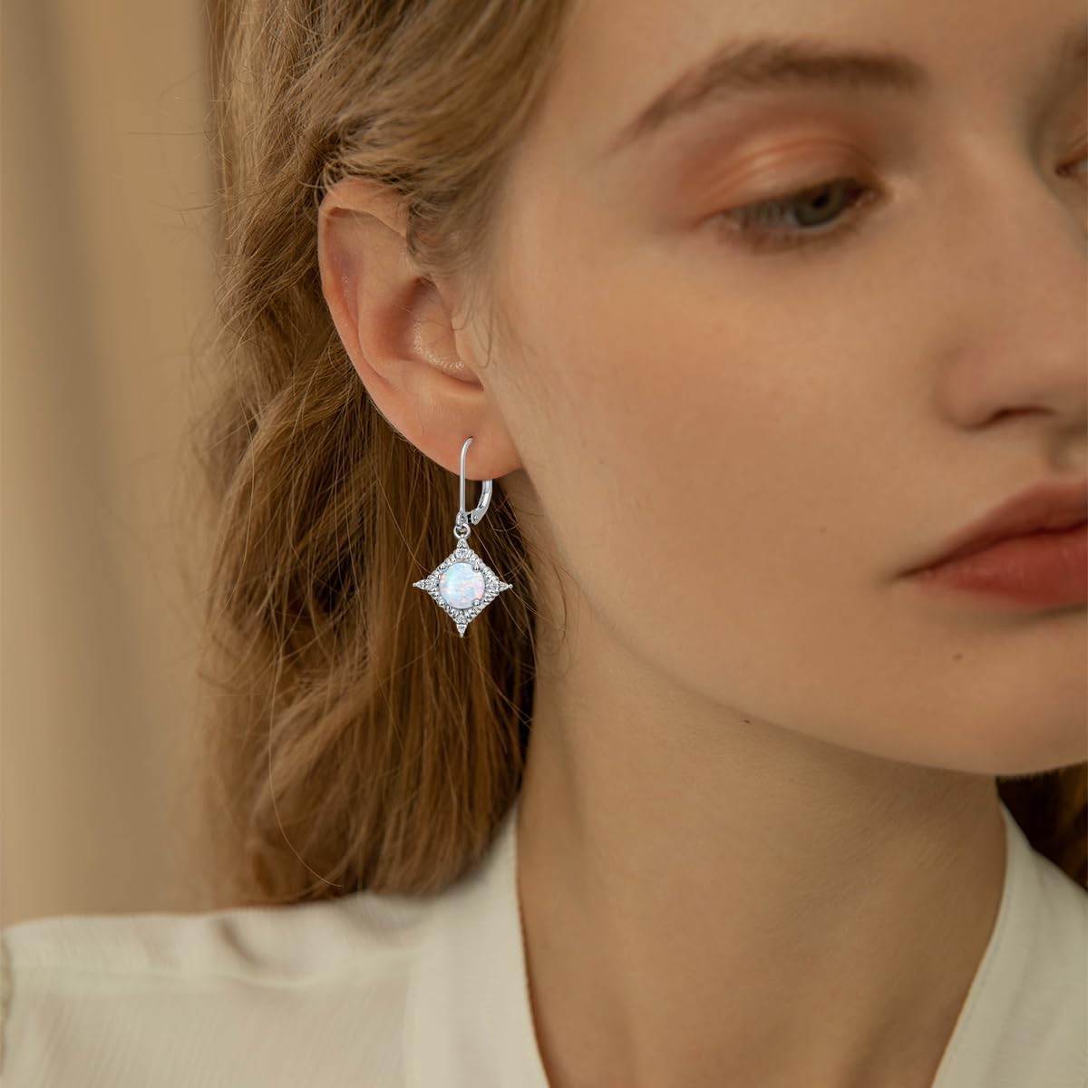 925 Sterling Silver Opal Earrings For Women Vintage Dangle Earrings Leverback Earrings With October Birthstone Gemstone Jewelry Earrings Drop for her