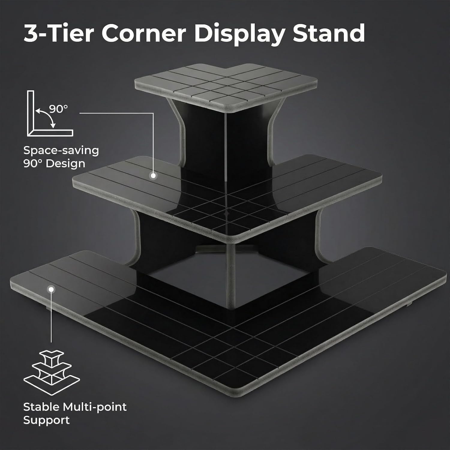 3 Tiers Black Display Shelf for Vendors, Display Stand for Store Retail, Glasses, Candles, Craft Shows, Desserts, Jewelry, for Farmers Market Stand