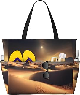 WBQLSL Sahara Desert - Bolsa de playa de gran capacidad con cremallera, perfecta para bolsa de comestibles, piscina, gimnasio, viajes, compras, bolsa de viaje plegable, color negro, talla única,